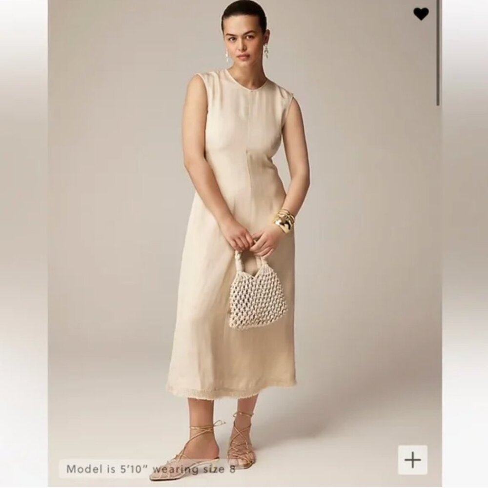 Fringe-trim dress in glossy twill